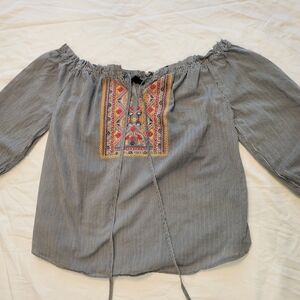 Cute Embroidered Off-Shoulder Top - Black